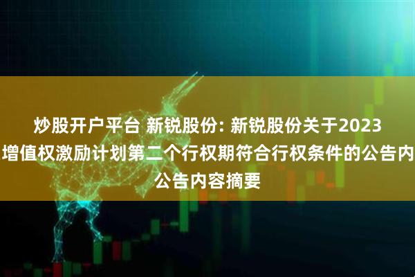 炒股开户平台 新锐股份: 新锐股份关于2023年股票增值权激励计划第二个行权期符合行权条件的公告内容摘要